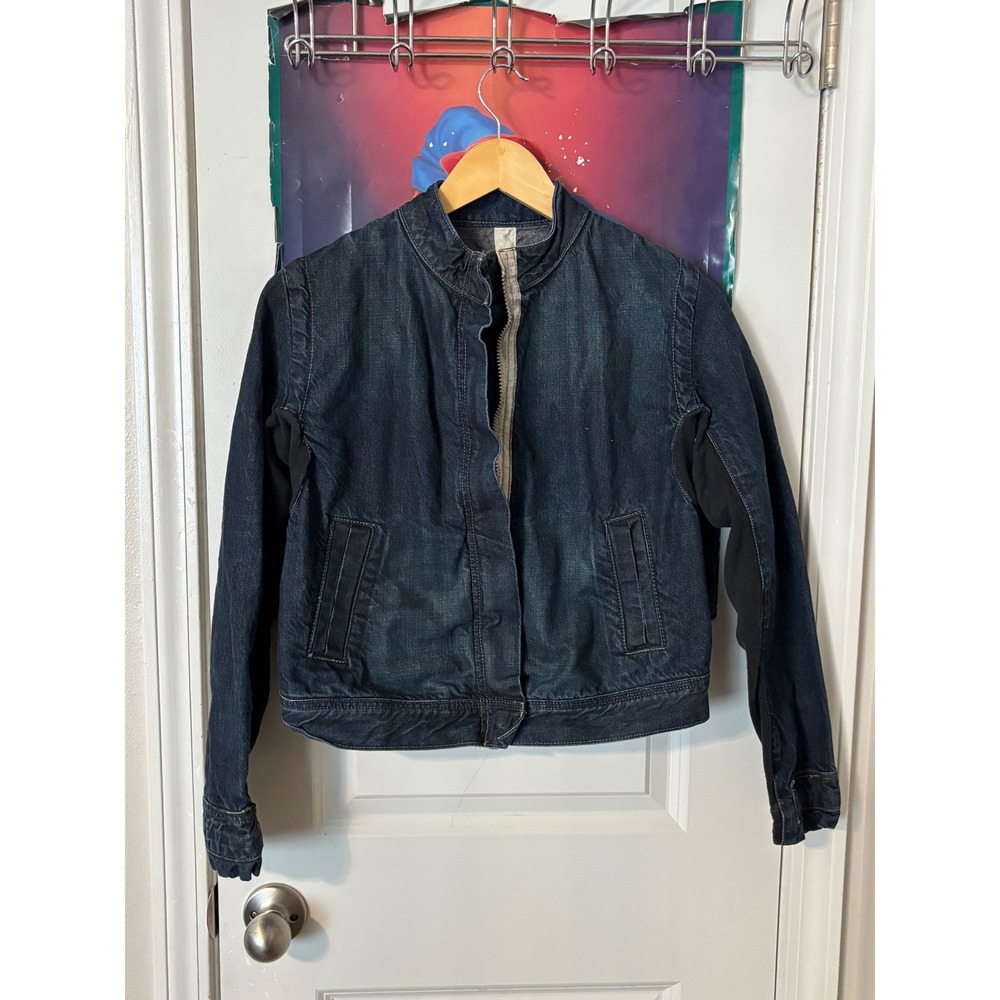 Rag & Bone Women Dark Wash Denim Mixed Media Moto Jacket WF06021 Small